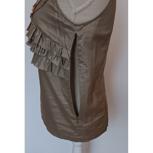 J Crew Women's Size 0 Sleeveless Gold Ruffle Front Cotton Work Top w/Side Zip - Picture 4 of 9